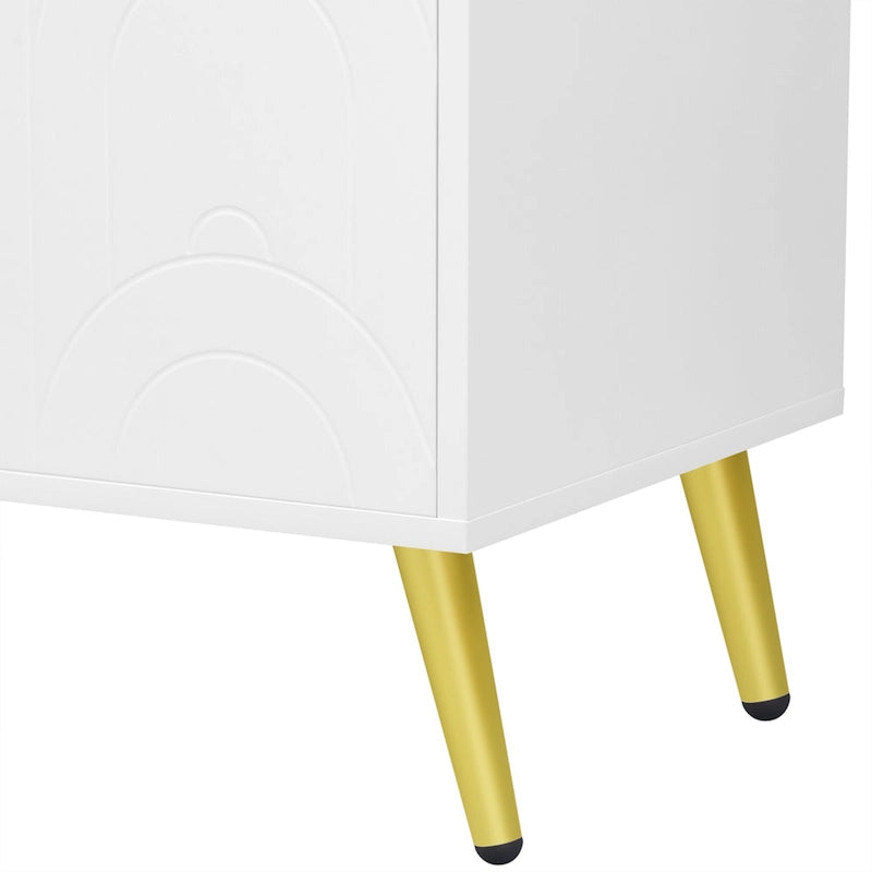 TV Stand with Cabinet Doors, Open Shelves & Gold Metal Legs, Fits up to 55"