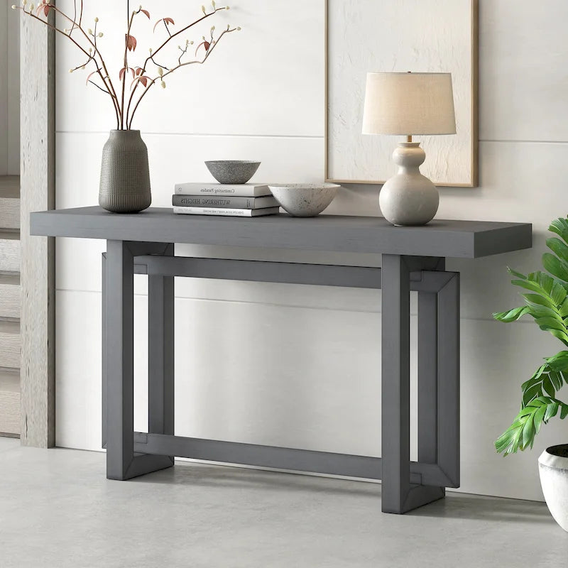 Minimalist Console Table with Concrete Texture Top & Pine Frame