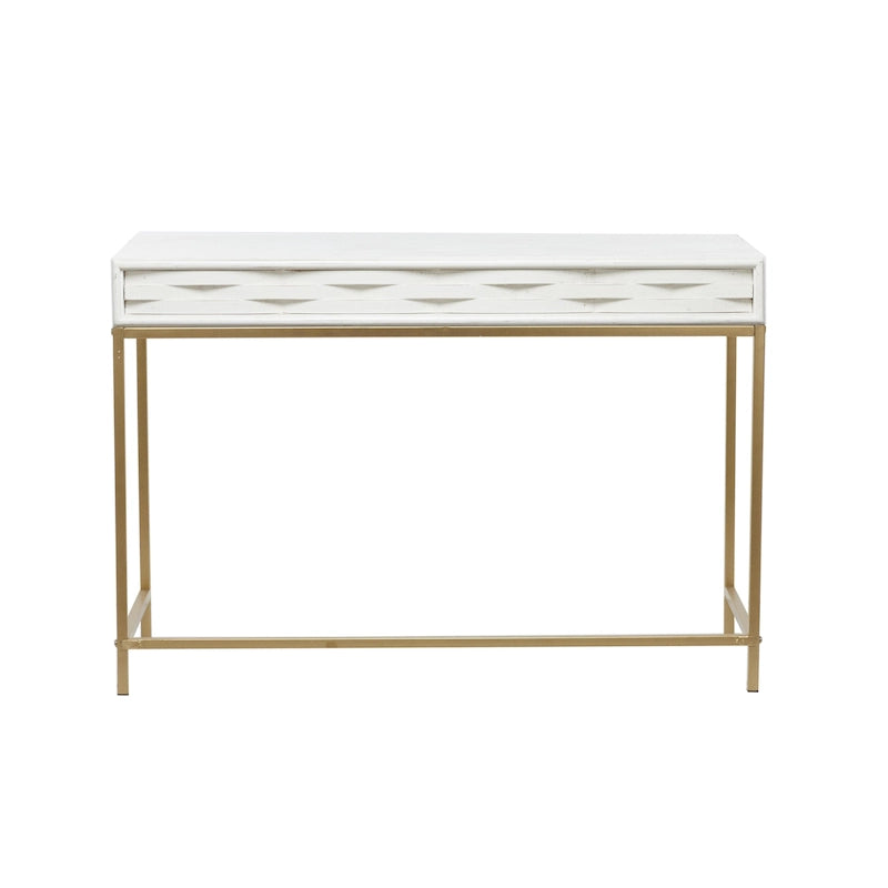 Console Table with Double Drawers & Gold Metal Frame