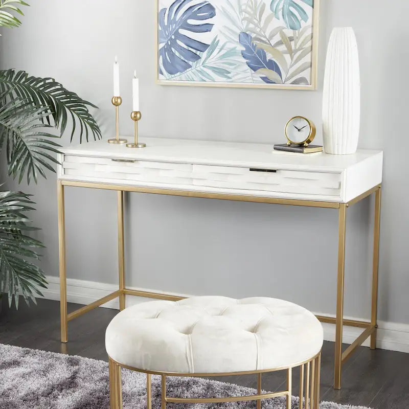 Console Table with Double Drawers & Gold Metal Frame