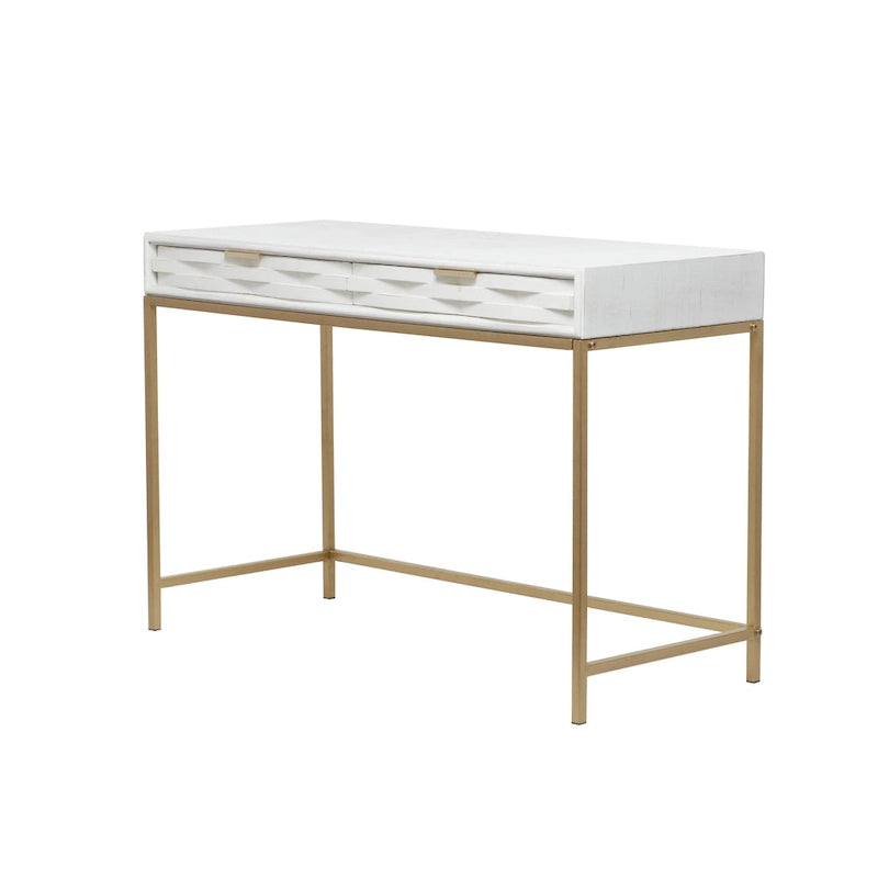 Console Table with Double Drawers & Gold Metal Frame