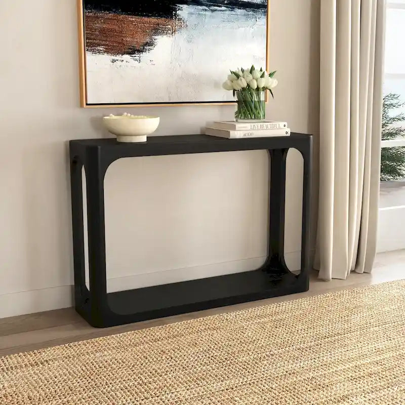 Solid Mango Wood Console Table with Rounded Cut-Out Detail