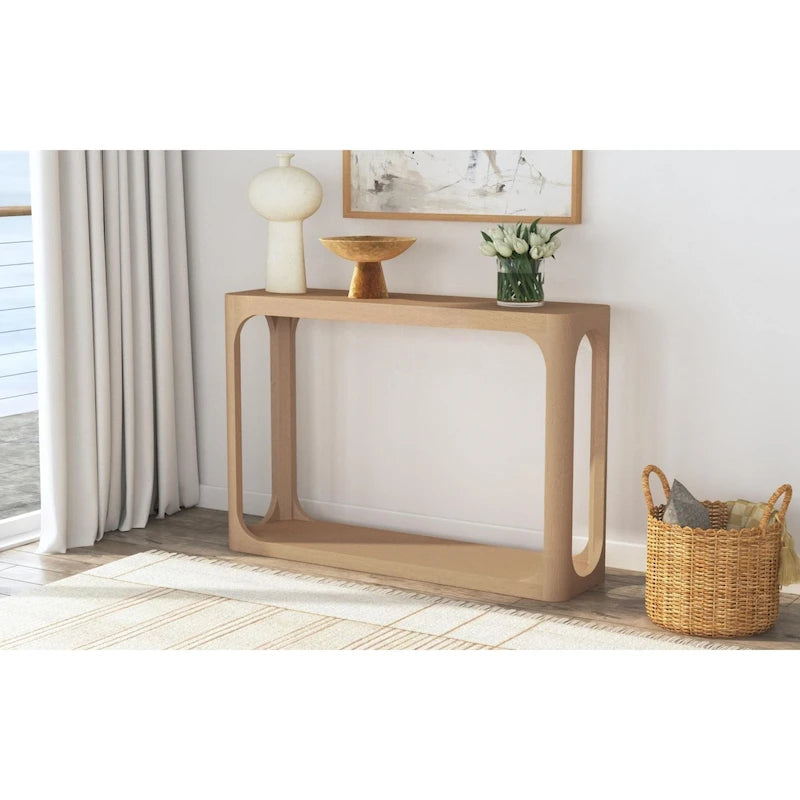 Solid Mango Wood Console Table with Rounded Cut-Out Detail