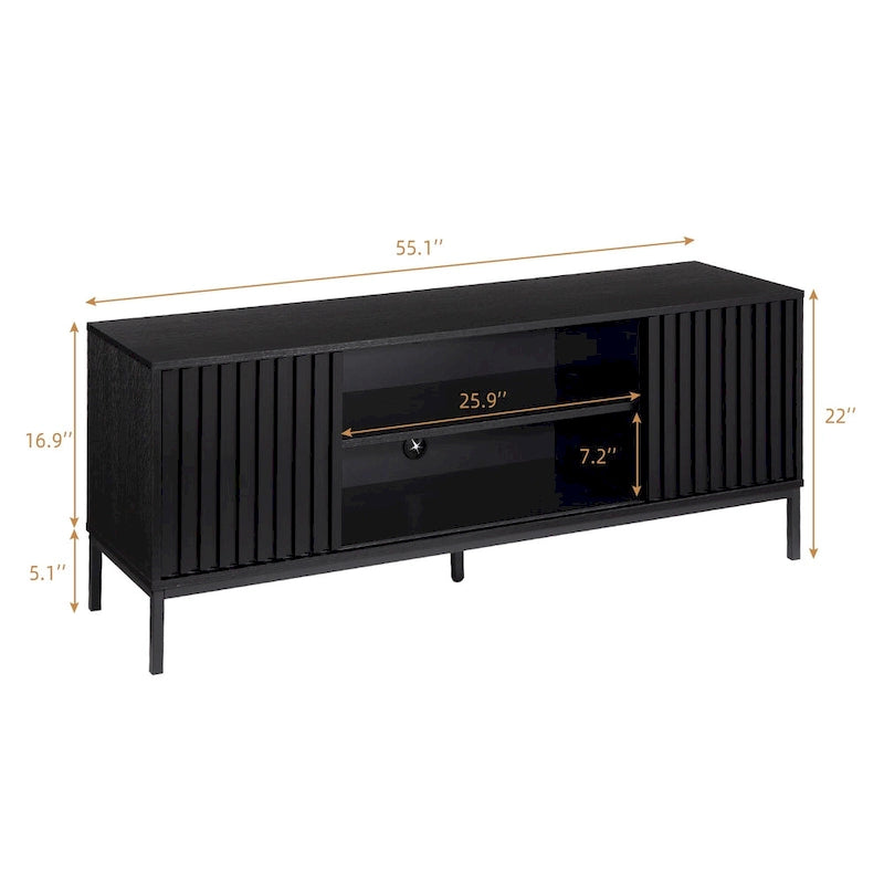 55" Mid-Century TV Stand with Sliding Doors