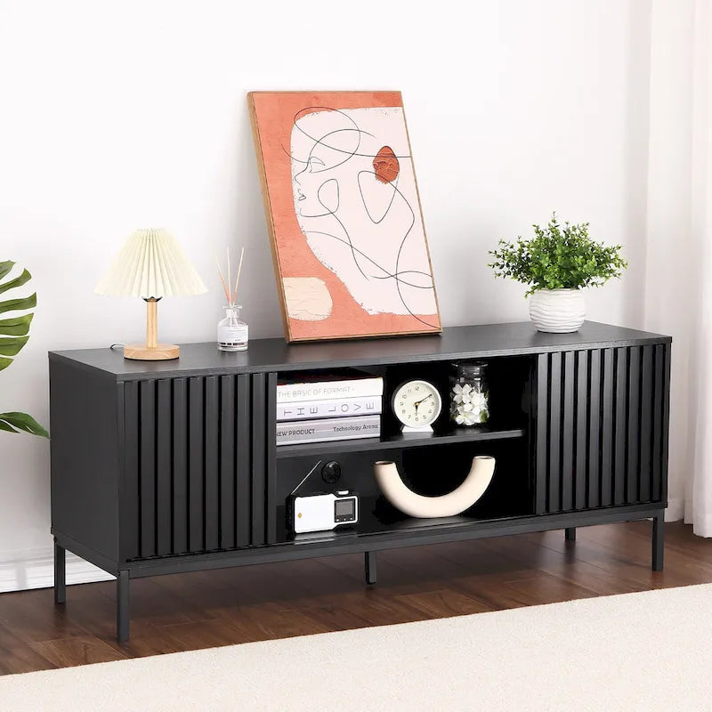 55" Mid-Century TV Stand with Sliding Doors