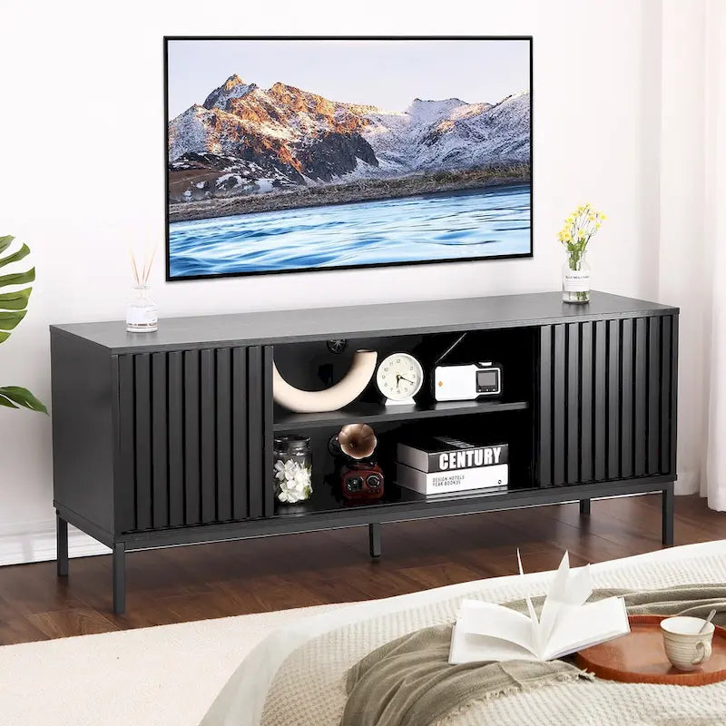 55" Mid-Century TV Stand with Sliding Doors