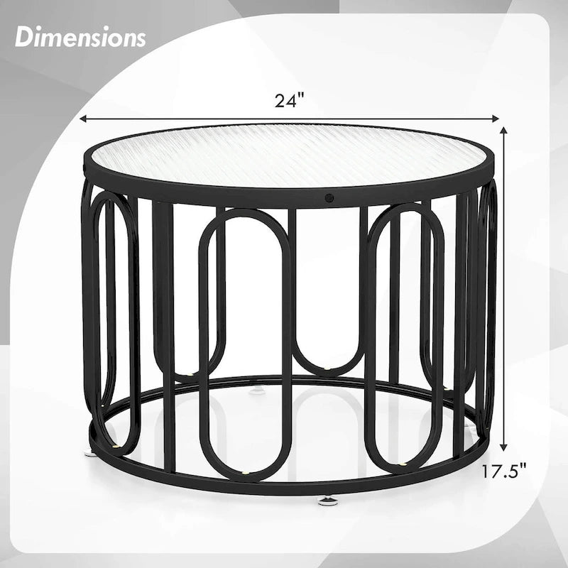2-Tier Round Glass Coffee Table with Swivel Brackets & Metal Frame