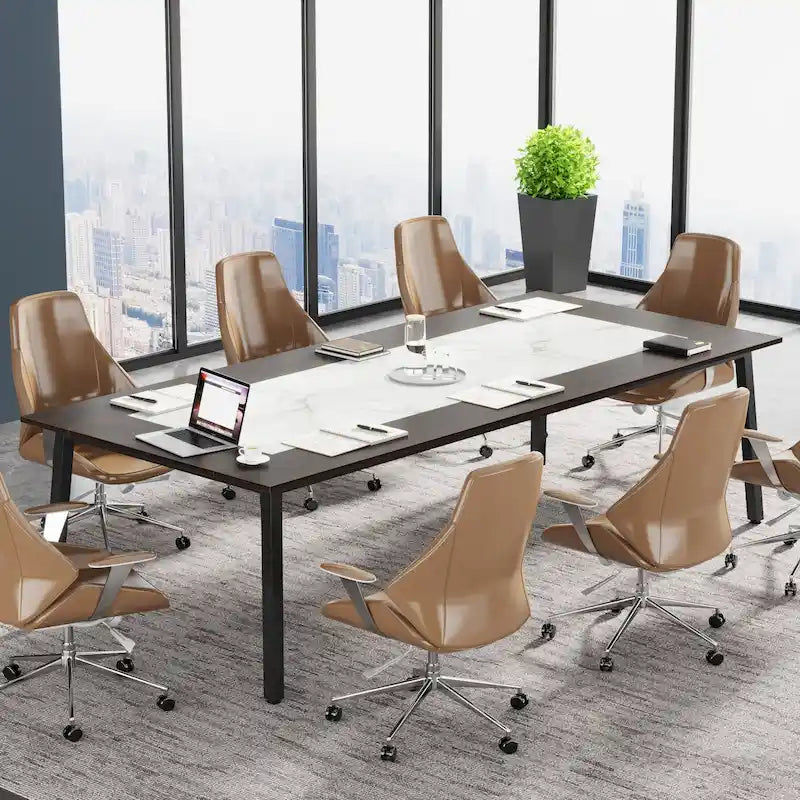 Large Conference Table for 6–10 People with Metal Frame & Two-Tone Top