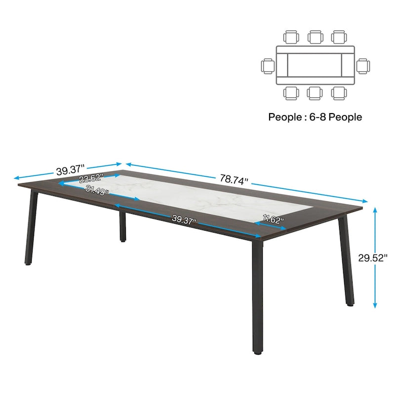 Large Conference Table for 6–10 People with Metal Frame & Two-Tone Top