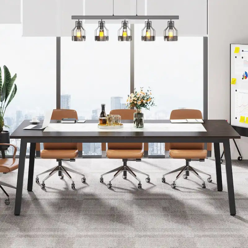 Large Conference Table for 6–10 People with Metal Frame & Two-Tone Top