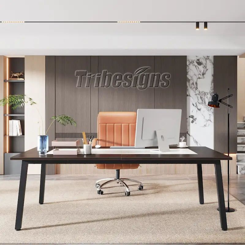 Large Conference Table for 6–10 People with Metal Frame & Two-Tone Top