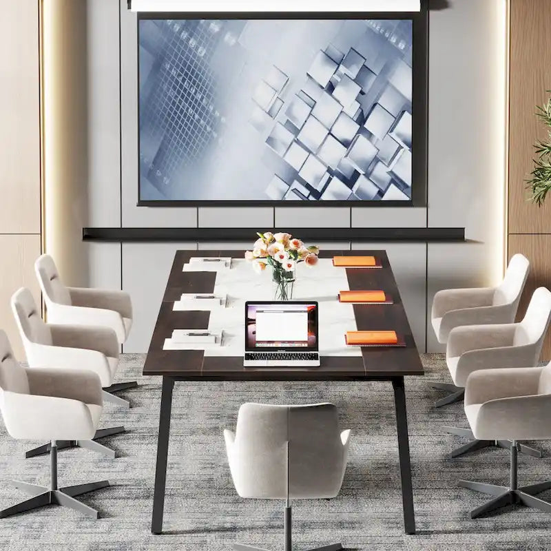 Large Conference Table for 6–10 People with Metal Frame & Two-Tone Top