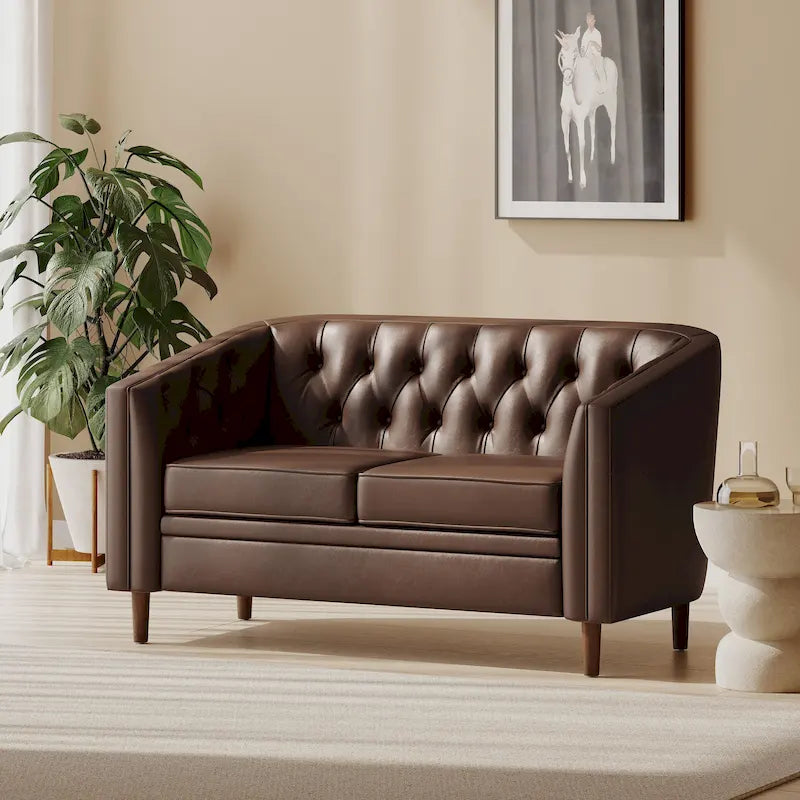 Diamond-Tufted Loveseat with Tapered Wood Legs