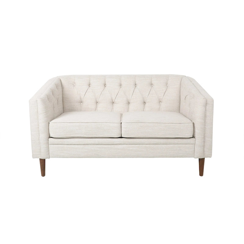 Diamond-Tufted Loveseat with Tapered Wood Legs