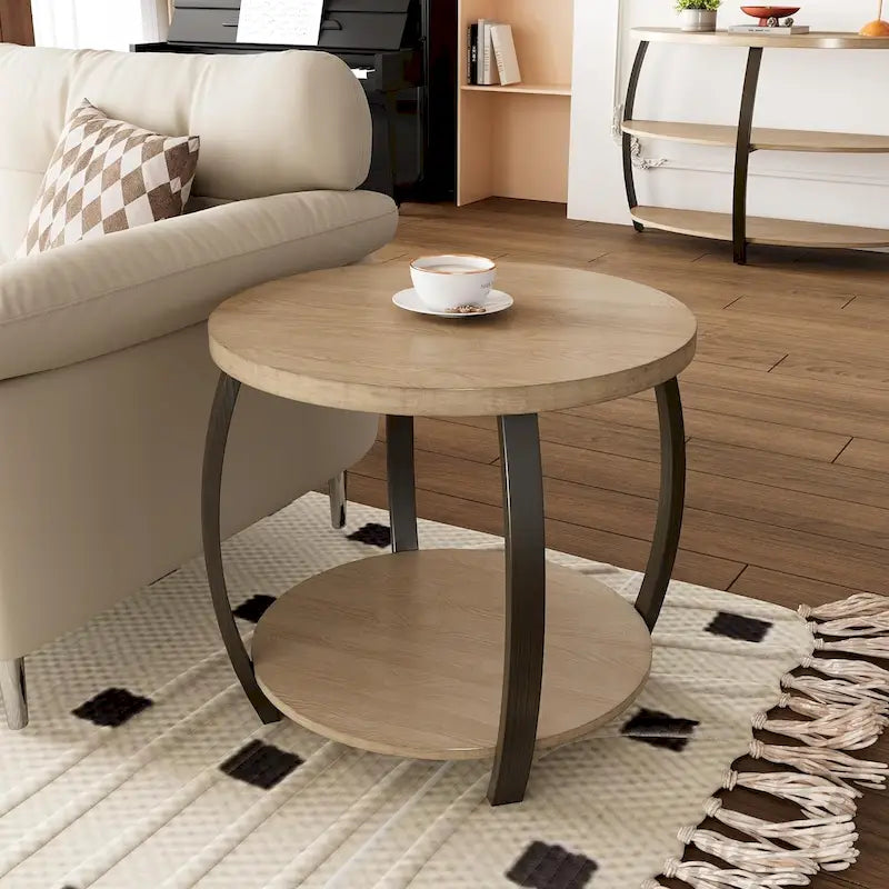 2-Tier Oval Coffee Table with Storage Shelf