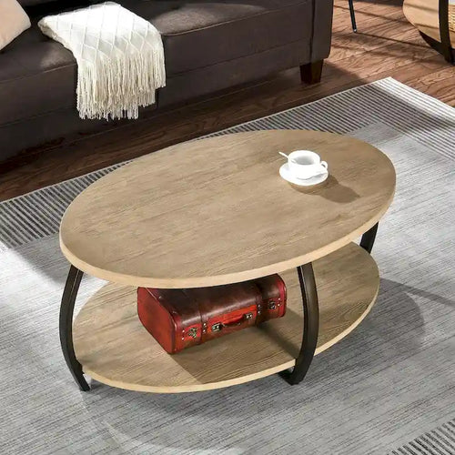 2-Tier Oval Coffee Table with Storage Shelf