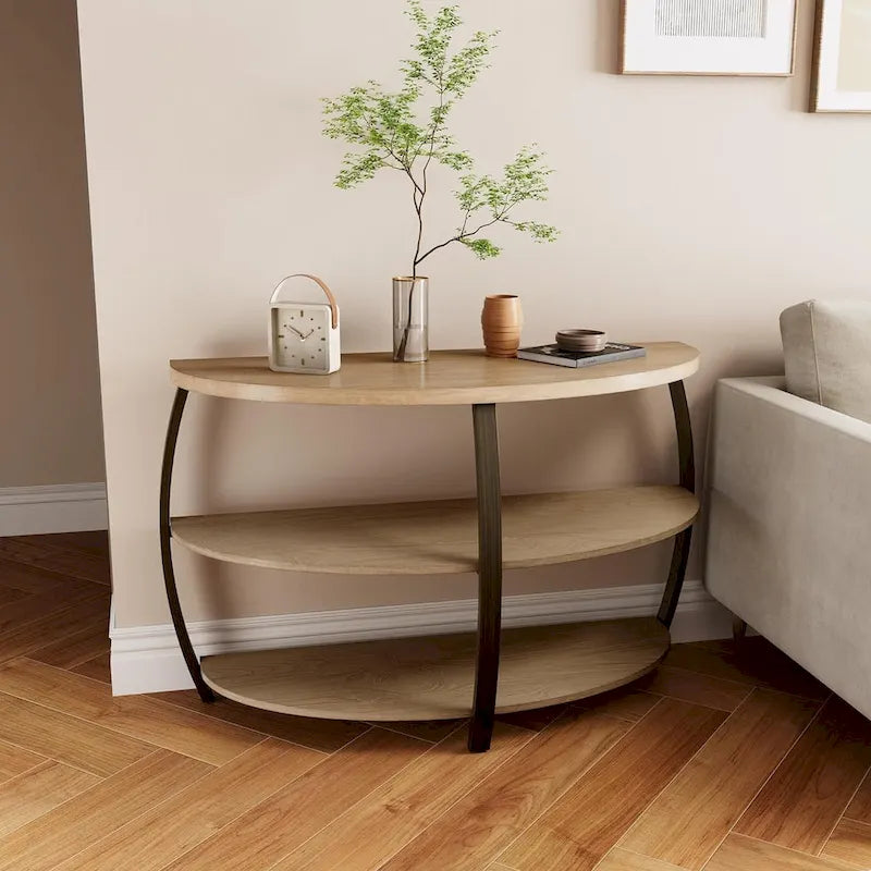 2-Tier Oval Coffee Table with Storage Shelf