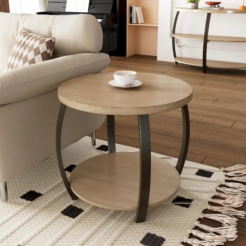 2-Tier Oval Coffee Table with Storage Shelf