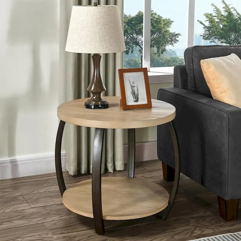 2-Tier Oval Coffee Table with Storage Shelf
