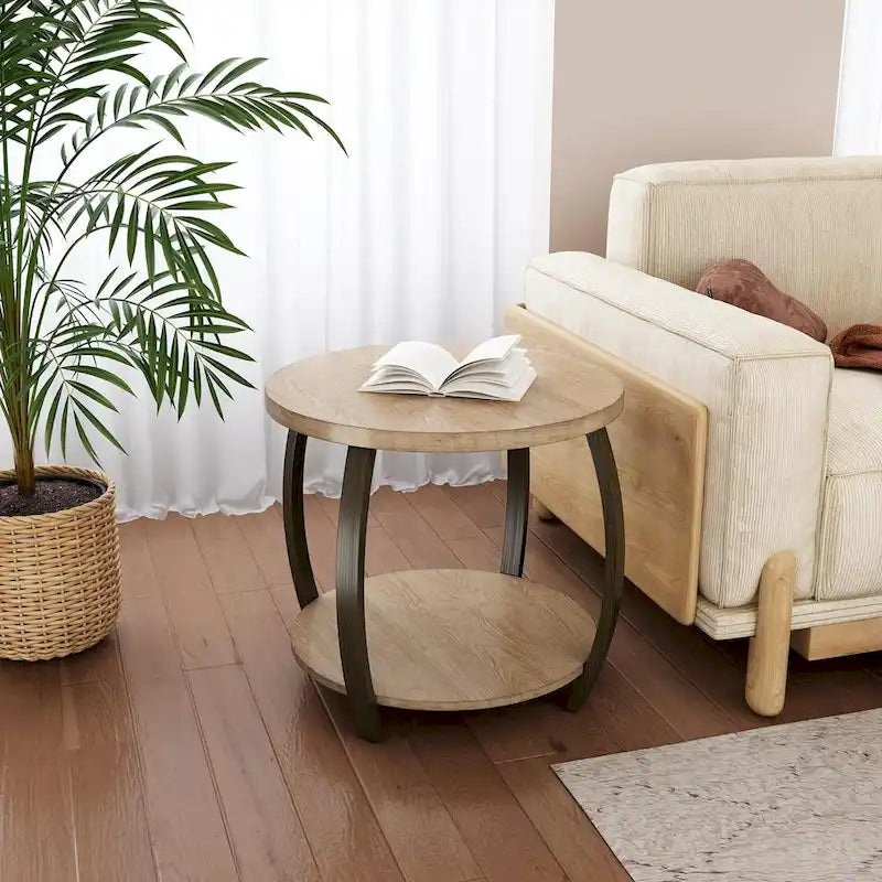 2-Tier Oval Coffee Table with Storage Shelf