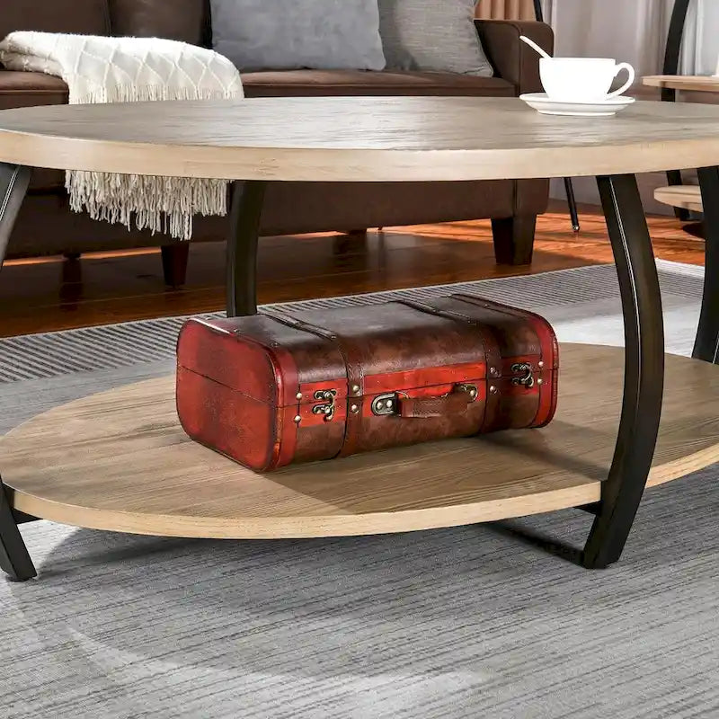 2-Tier Oval Coffee Table with Storage Shelf