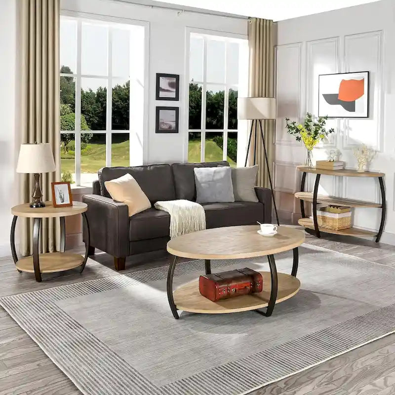 2-Tier Oval Coffee Table with Storage Shelf