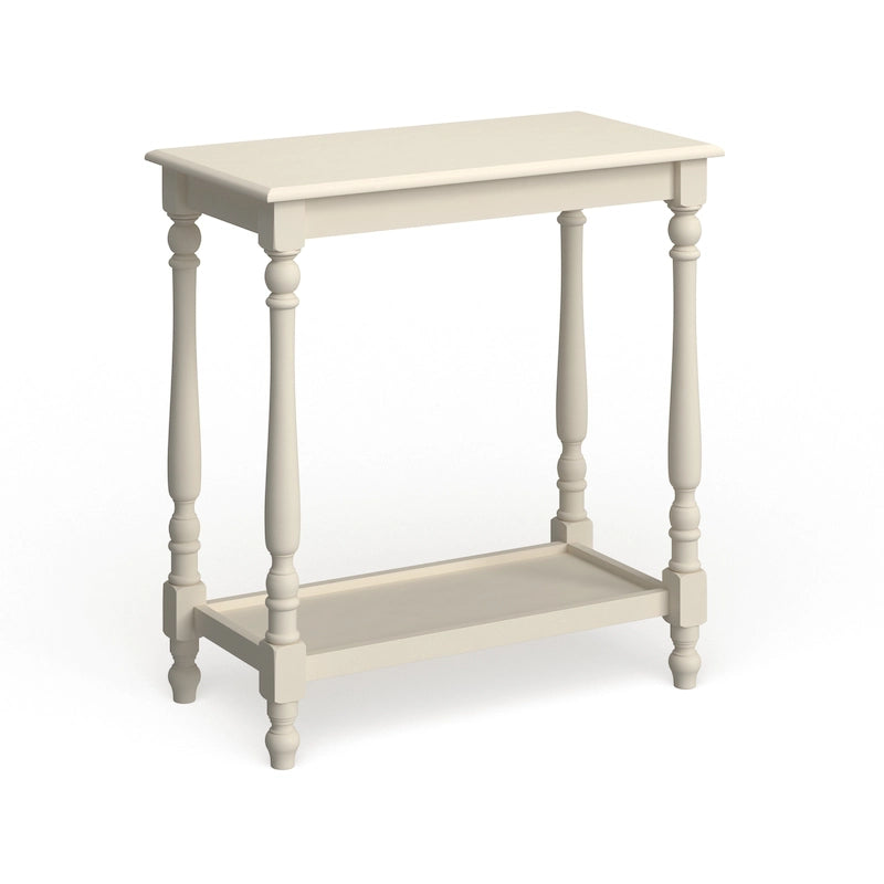Farmhouse White Solid Wood End Table with Pull-Out Tray & Bottom Shelf