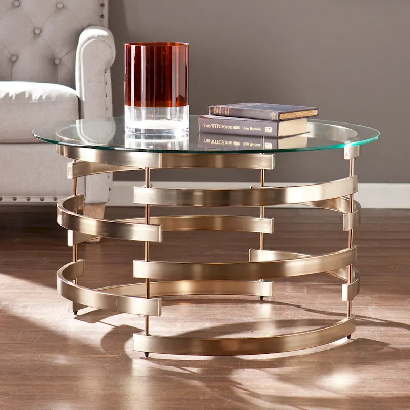 SEI Furniture Grant Modern Round Coffee Table with Glass Top