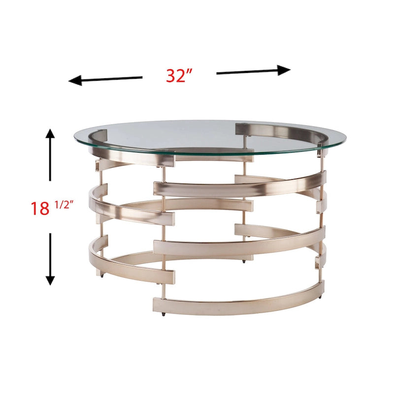 Round Glam Coffee Table with Tempered Glass Top & Champagne Metal Base