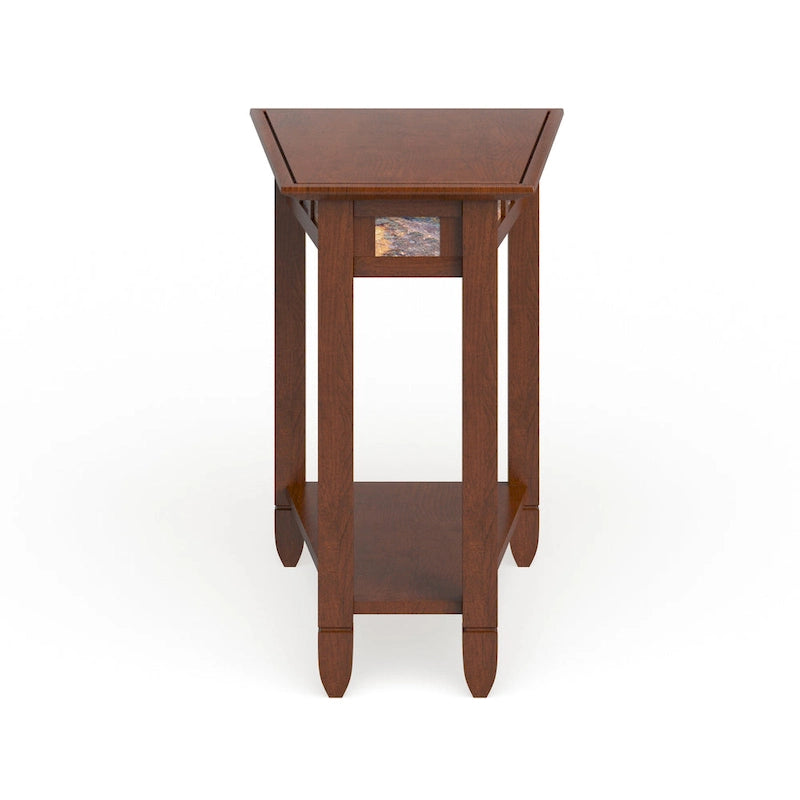 Rustic Wedge End Table with Slate Detail & Display Shelf