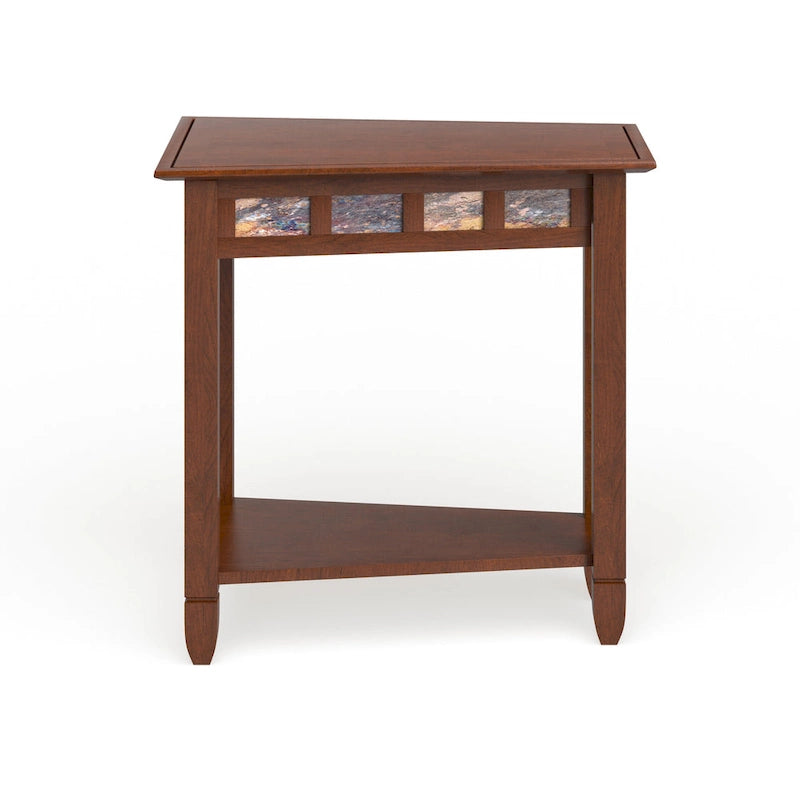 Rustic Wedge End Table with Slate Detail & Display Shelf