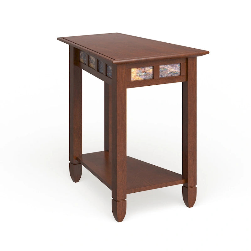 Rustic Wedge End Table with Slate Detail & Display Shelf