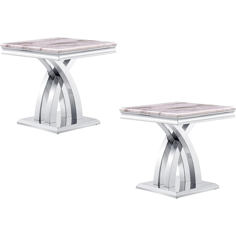 Grey & Silver End Table with X-Base