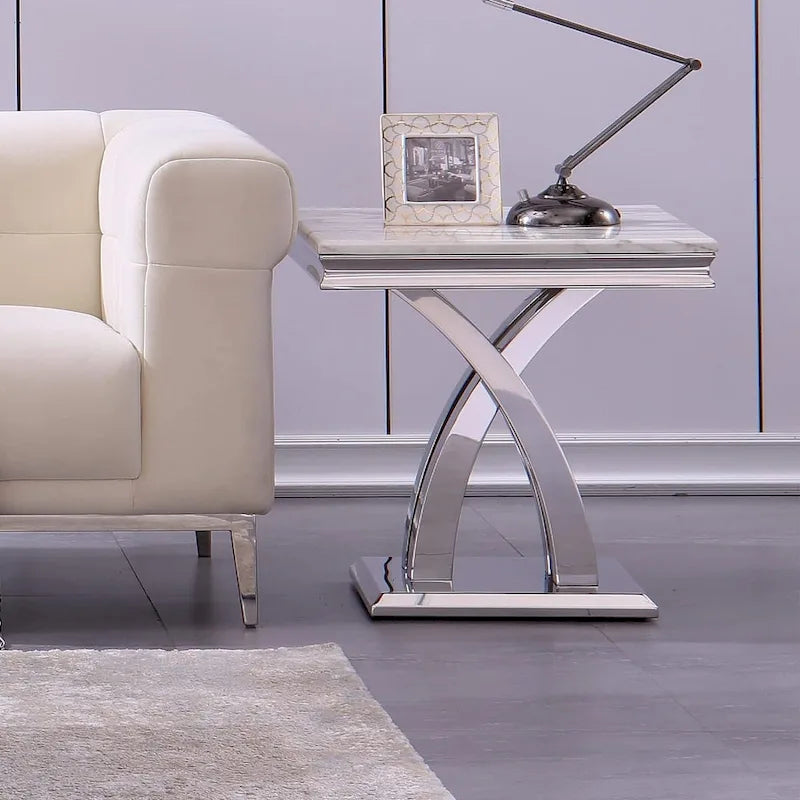 Grey & Silver End Table with X-Base