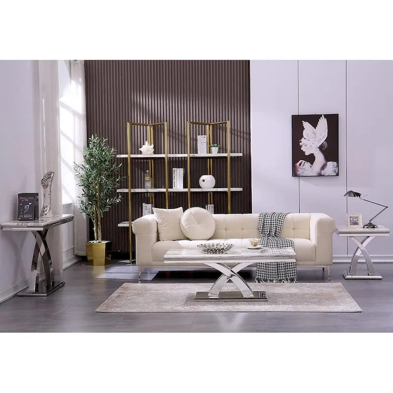 Grey & Silver End Table with X-Base