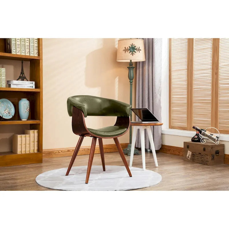 Mid-Century Faux Leather Dining Chair with Tapered Wood Legs