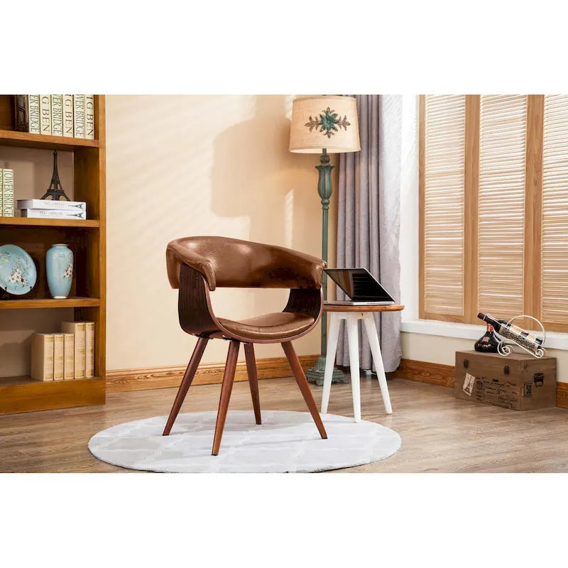 Mid-Century Faux Leather Dining Chair with Tapered Wood Legs