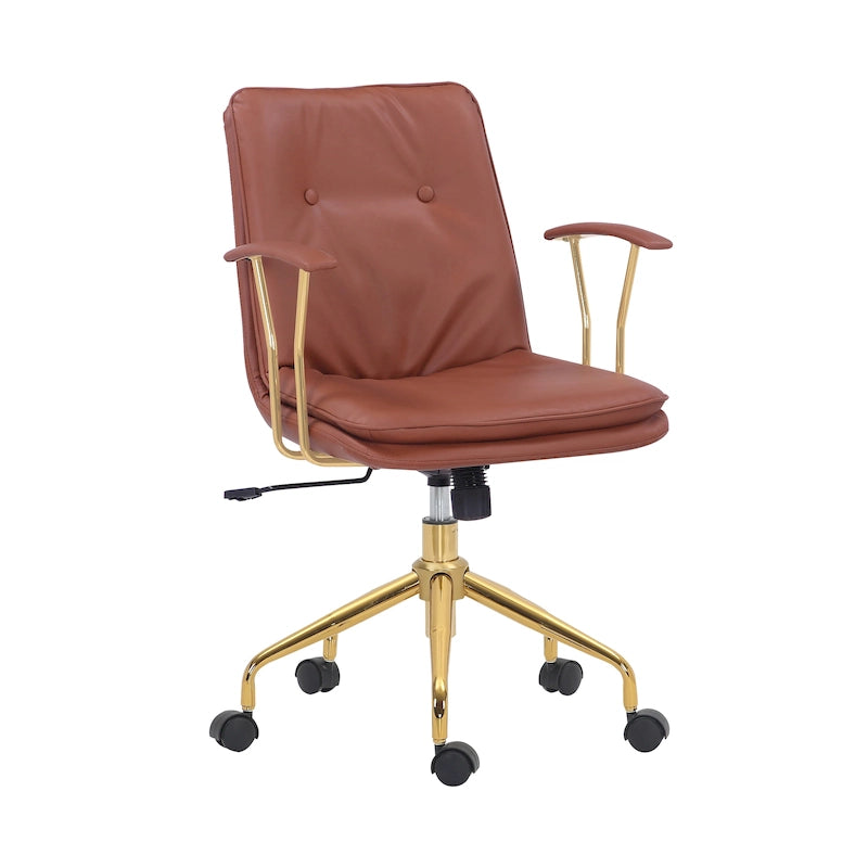 PU Leather Swivel Office Chair with Gold Chrome Legs & Adjustable Height