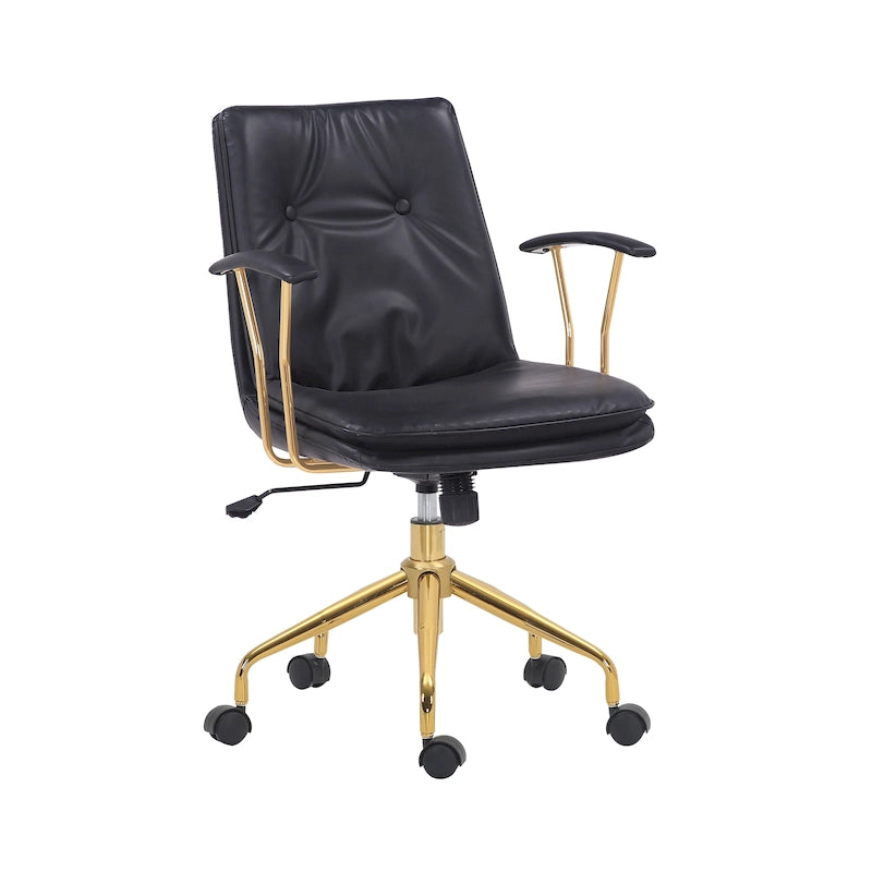 PU Leather Swivel Office Chair with Gold Chrome Legs & Adjustable Height