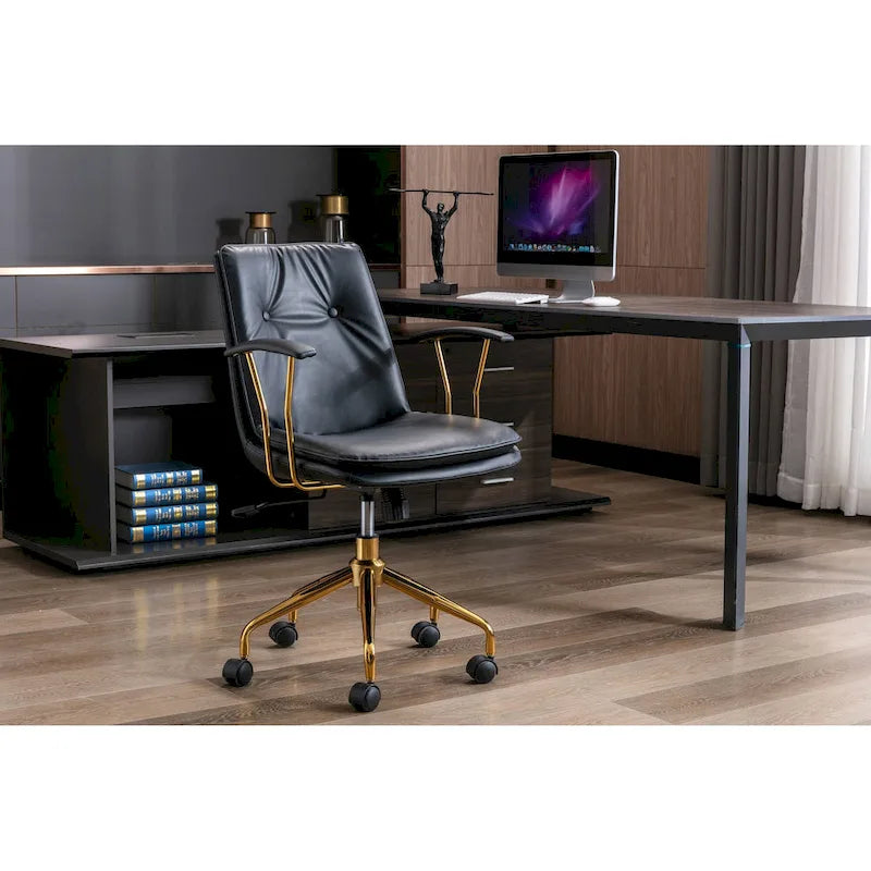 PU Leather Swivel Office Chair with Gold Chrome Legs & Adjustable Height