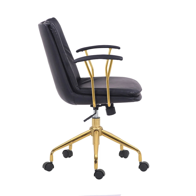 PU Leather Swivel Office Chair with Gold Chrome Legs & Adjustable Height