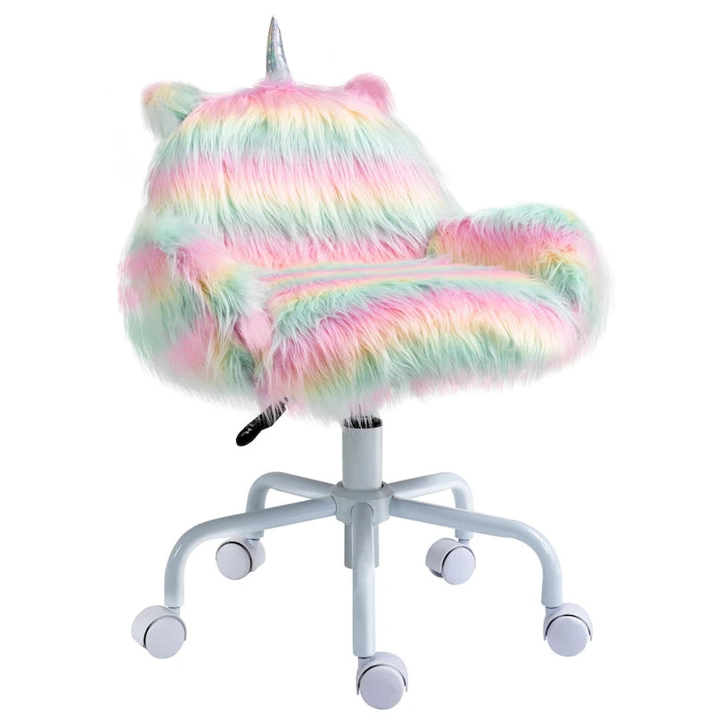 Fluffy Unicorn Swivel Chair with Adjustable Height & Armrests