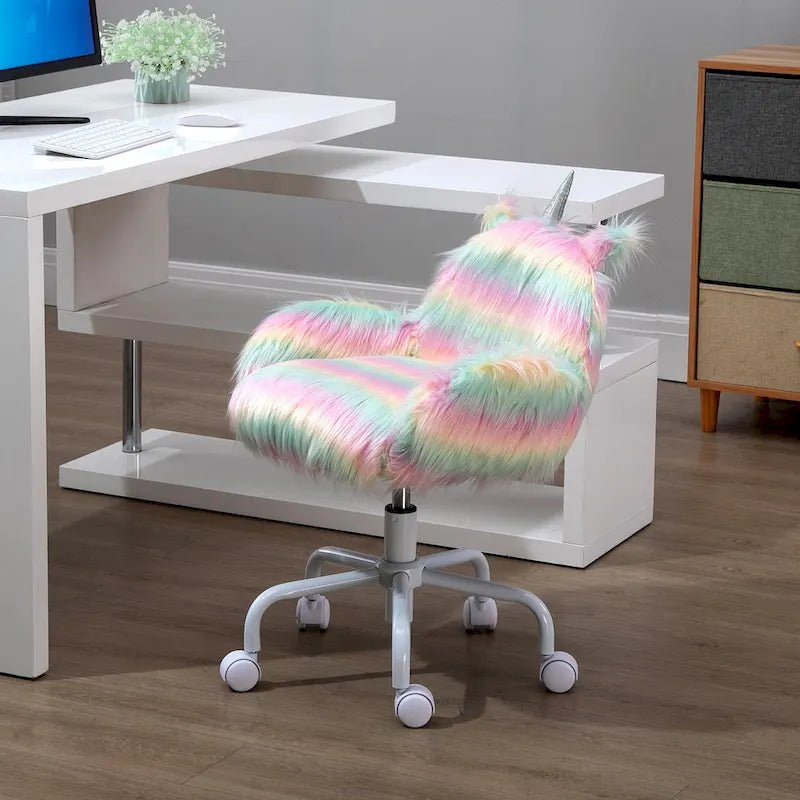 Fluffy Unicorn Swivel Chair with Adjustable Height & Armrests
