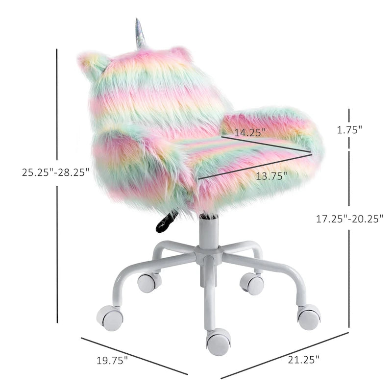 Fluffy Unicorn Swivel Chair with Adjustable Height & Armrests