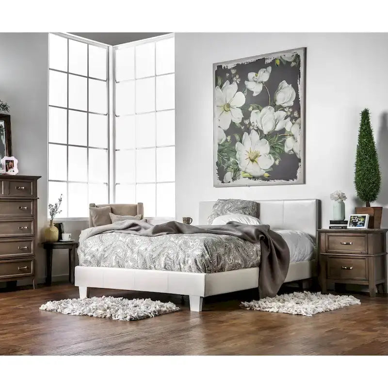 King Size Upholstered Platform Bed with Cushioned Headboard