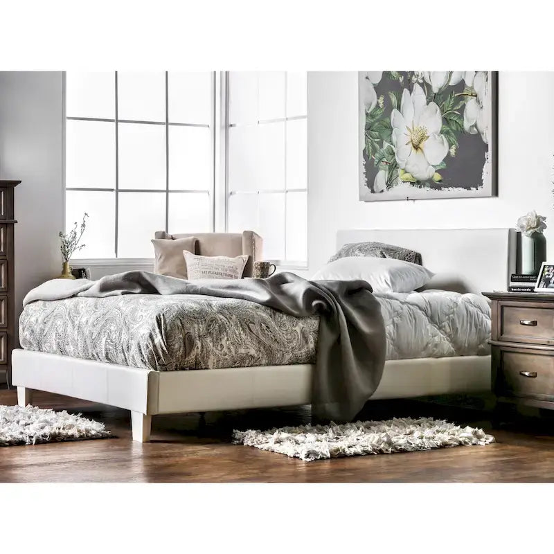 King Size Upholstered Platform Bed with Cushioned Headboard