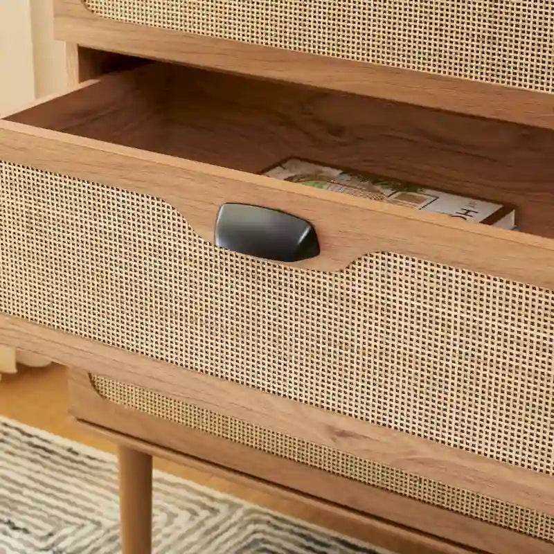 3-Drawer Chest with Rattan Mesh Front & Sleek Metal Pulls