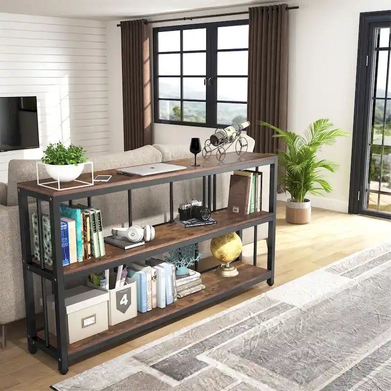 3-Tier Narrow Console Table with Metal Frame & Storage Shelves