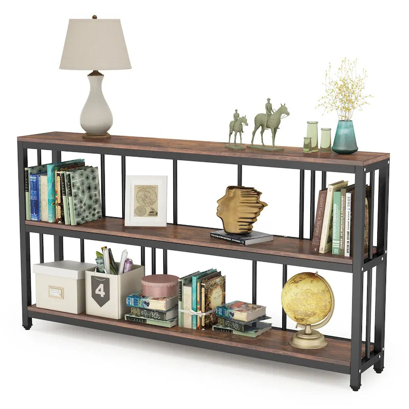 3-Tier Narrow Console Table with Metal Frame & Storage Shelves