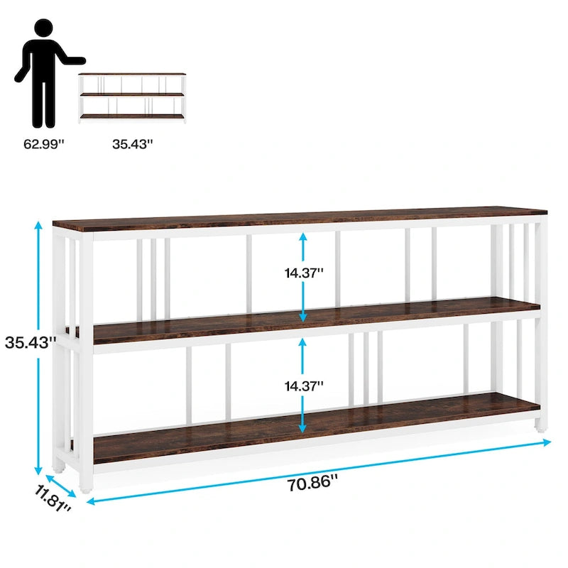 3-Tier Narrow Console Table with Metal Frame & Storage Shelves